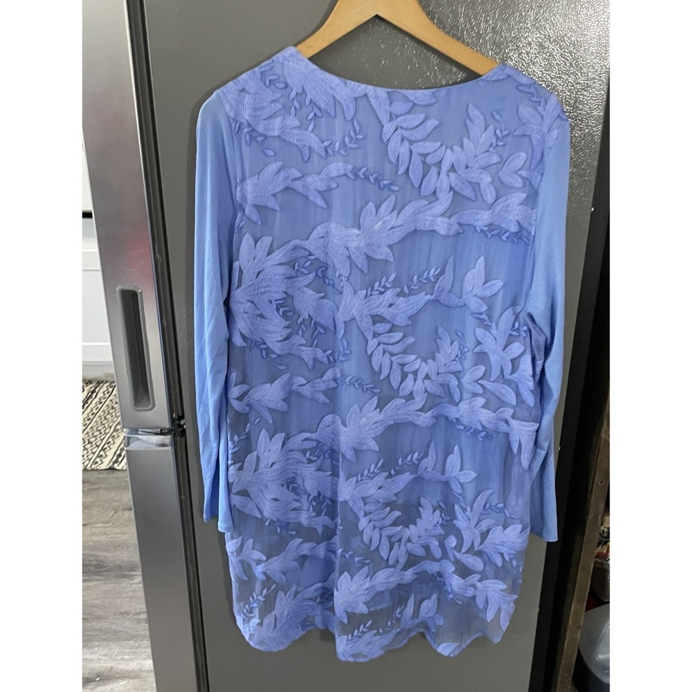 SOFT‎ SURROUNDINGS Women's Large Tunic Heart Song Silk Embroidered Dusty Blue - Picture 2 of 8